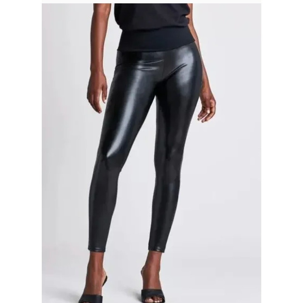 Assets by Spanx Leggings Women Large Black Faux Leather High Rise‎ Edgy Chic